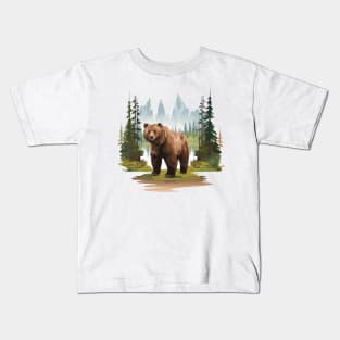 Watercolor Grizzly Bear Kids T-Shirt